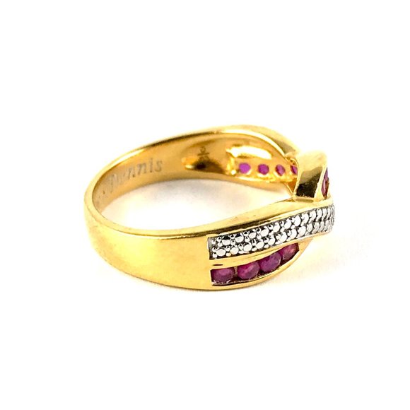 Sterling Silver 925 Gold Plate Genuine Ruby and Diamond "Catherine & Dennis"Ring - Picture 2 of 4